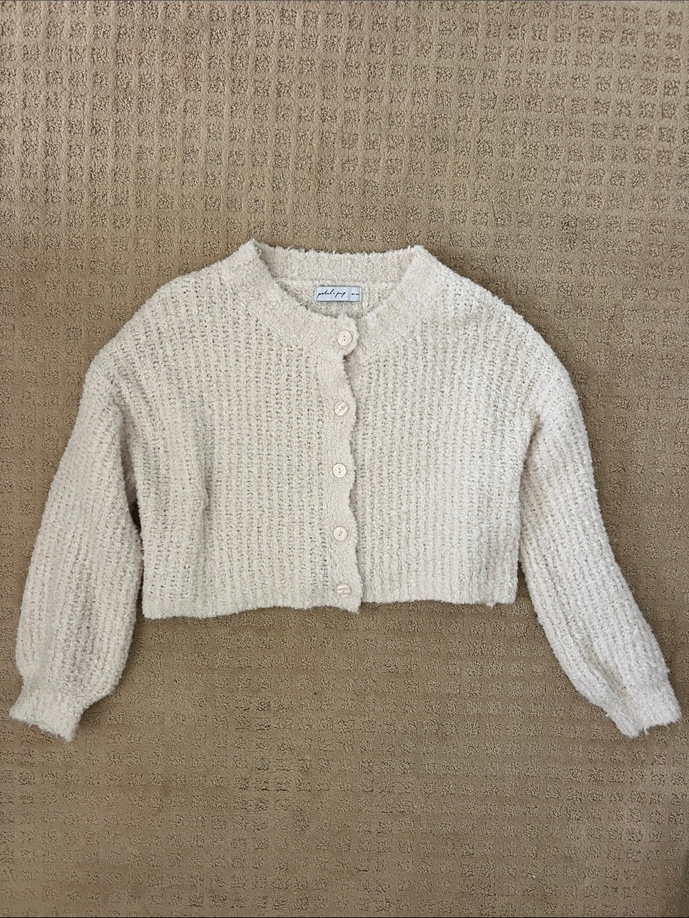 Petal & Pup Ivory Textured Cropped Cardigan